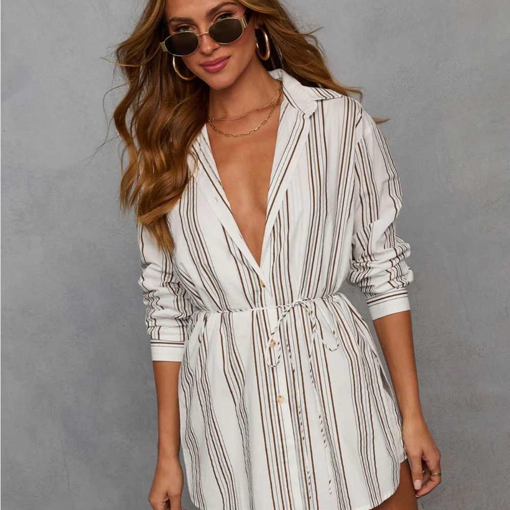 Vici Monochrome Striped Shirt Charlie Romper - Picture 5 of 8